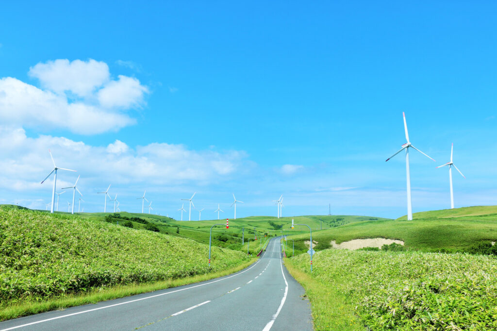 北海道　宗谷丘陵の風力発電